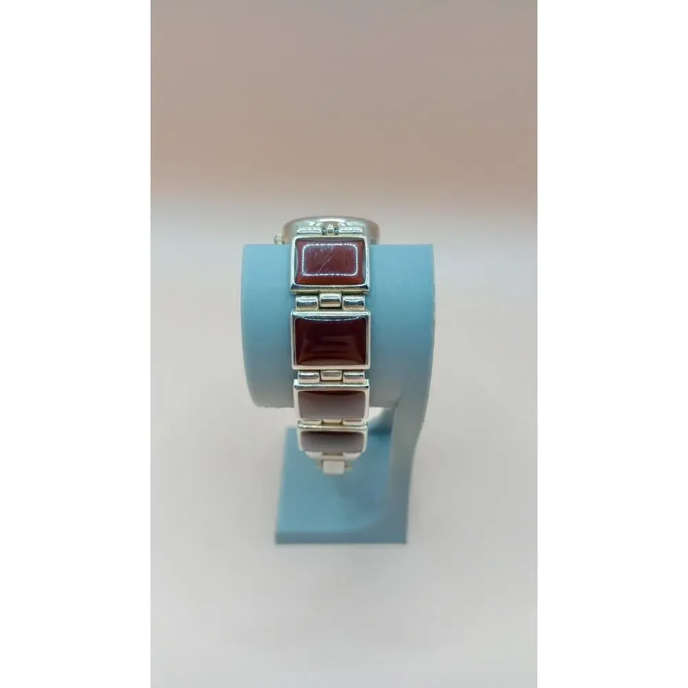 Cato Women's Watch - Clasp Closure - Silver Toned With Brown Faux Stone Inlays